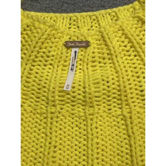 Free People Women Sweater Yellow Chunky Holiday Cotton BlendPreppy Boho M New - Picture 6 of 8